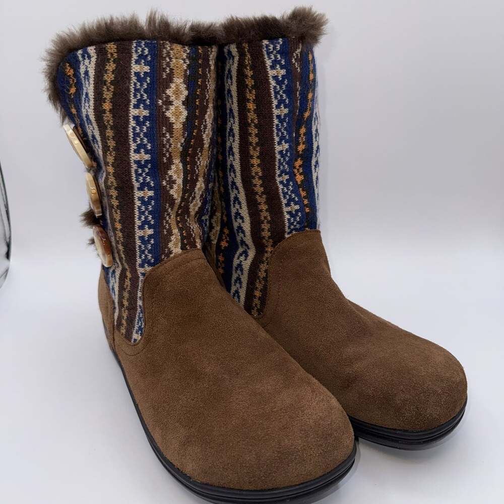 Alegria Nanook Cozy Choco Boots Brown Suede Knit Faux Fur Lining Size EU:39 US:9 - Picture 2 of 13